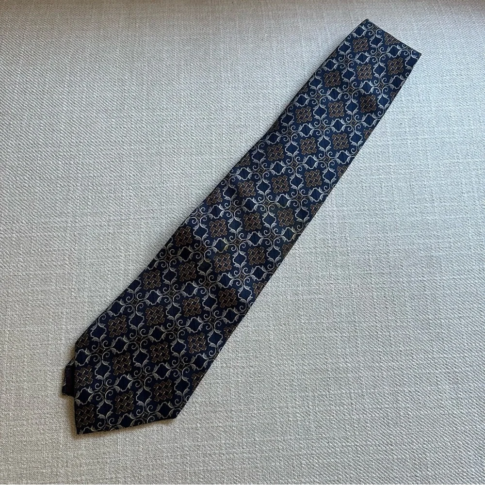 Christian Dior Monsieur Blue and Brown Geometric Tie